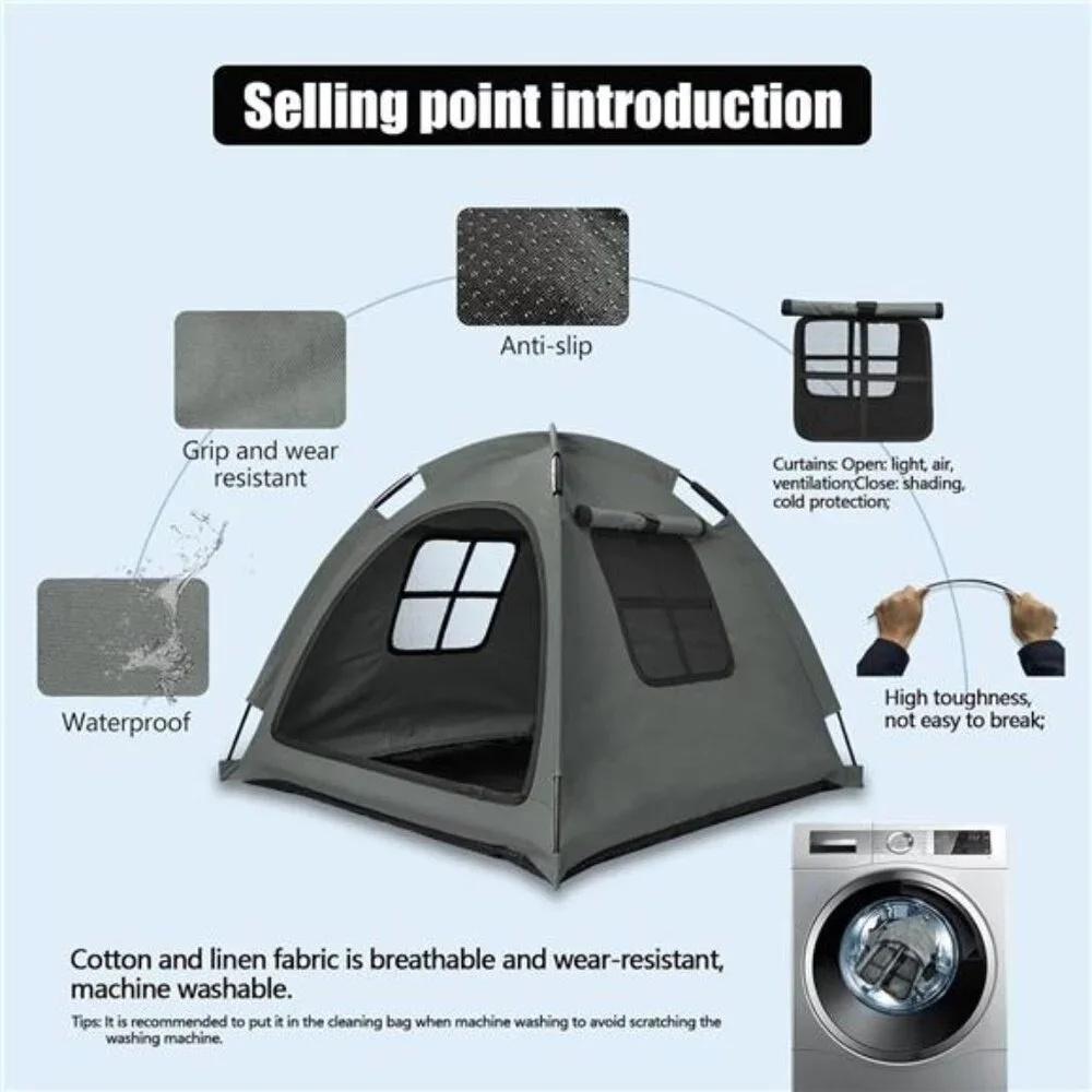 Cat Tent Bed Portable Indoor Outdoor Mesh Pet House Puppy Crate Travel Grey 35lb